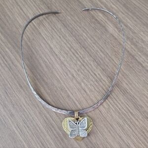 Jeep Collins Heart Butterfly Pendant With 925 Silver Collar Necklace Choker Torc